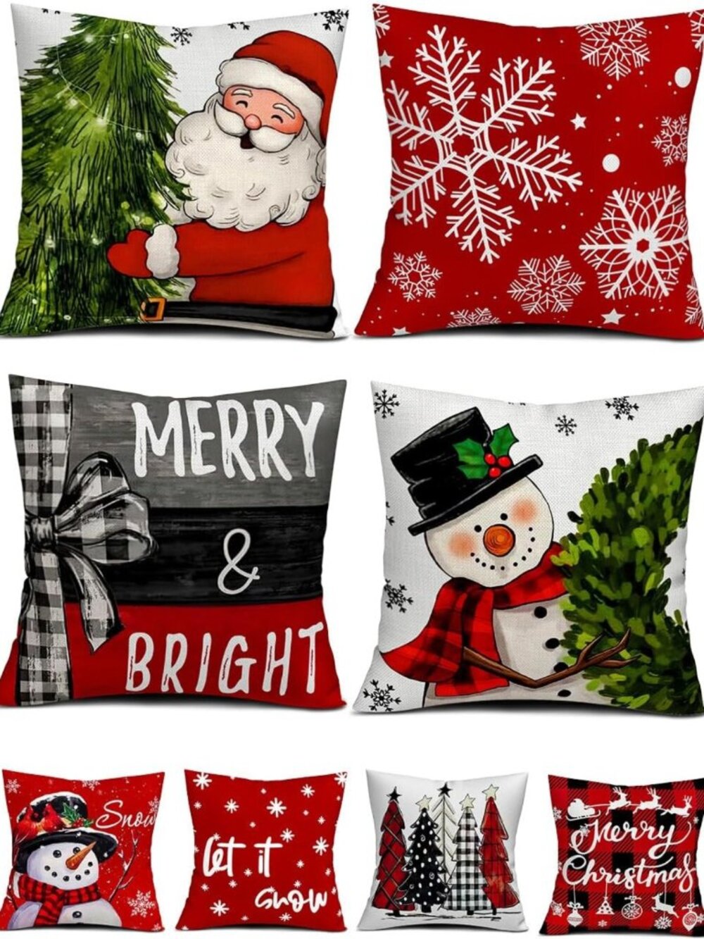 Festive Christmas Pillow Covers 18x18 - 4 Pack Double-Sided Print Home Decor